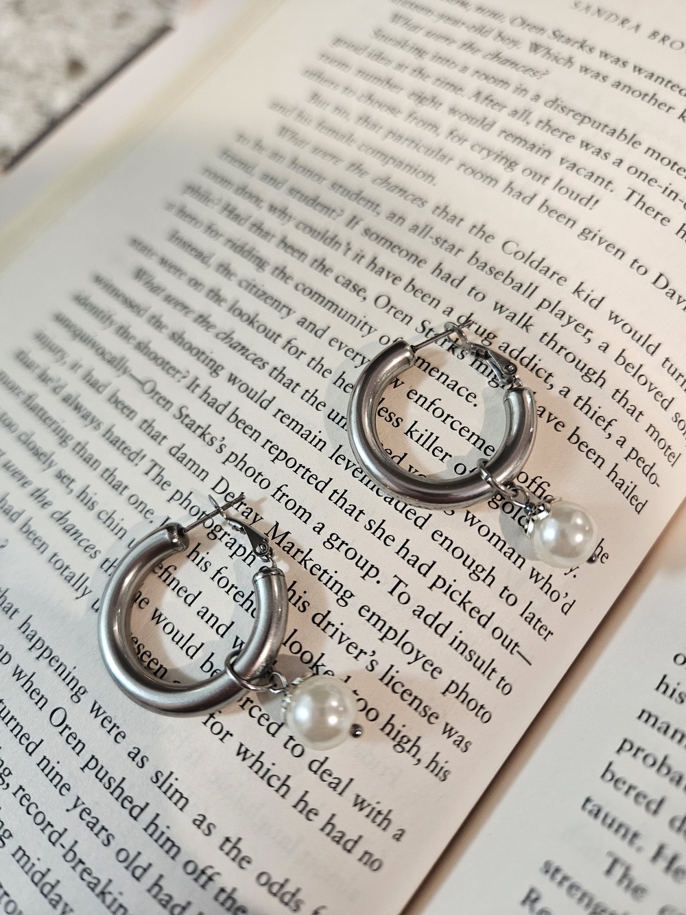 Silver Hoop Earrings with White Pearl Drops - Women's Jewelry
